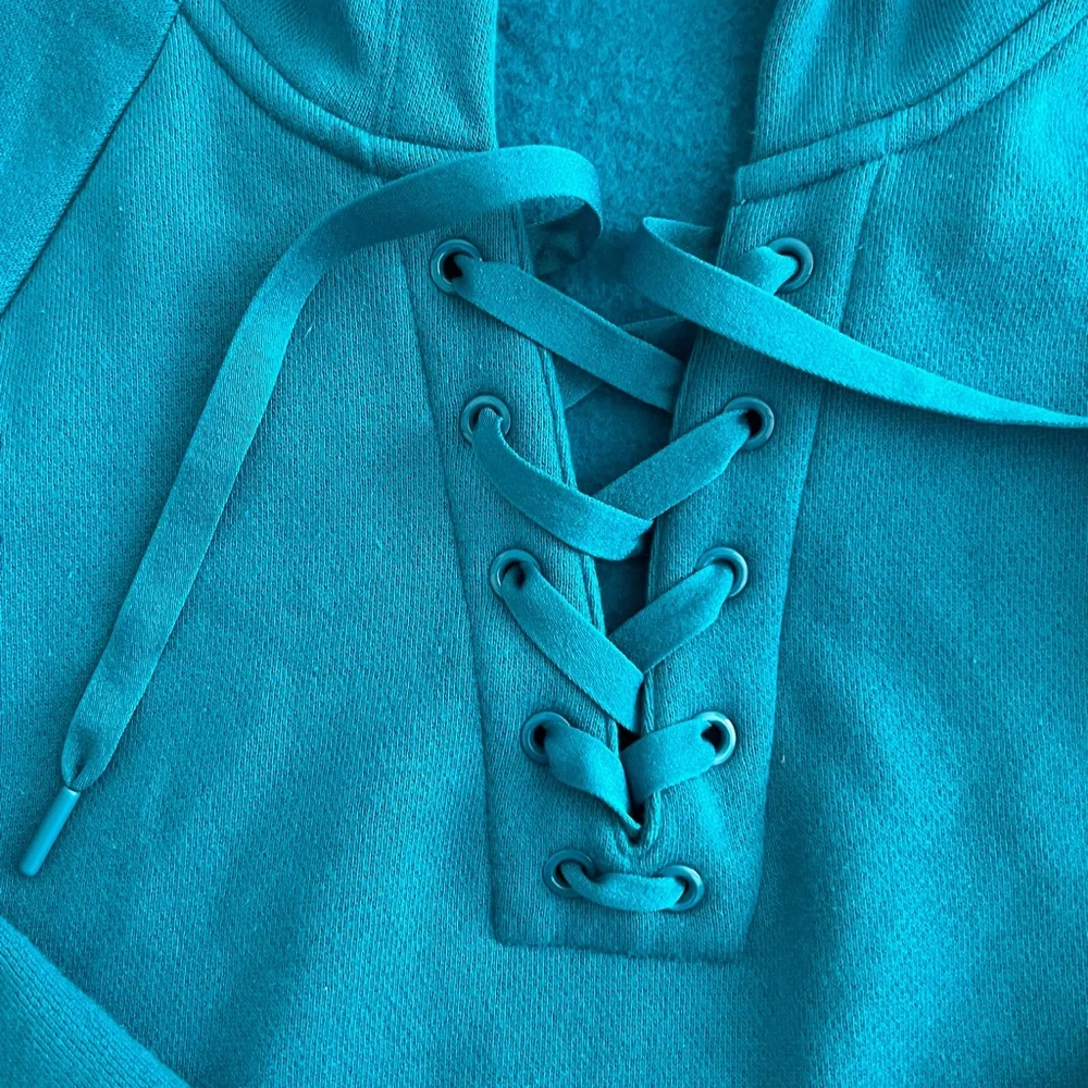 Victoria's Secret Teal cotton Fleece Lace-Up Hoodie XXL - Picture 5 of 5
